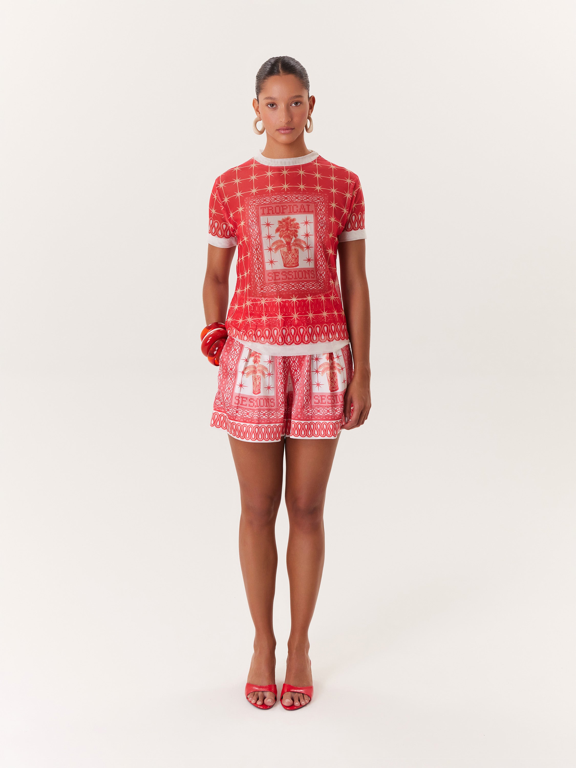 Short Elástico Tropical - Rosado