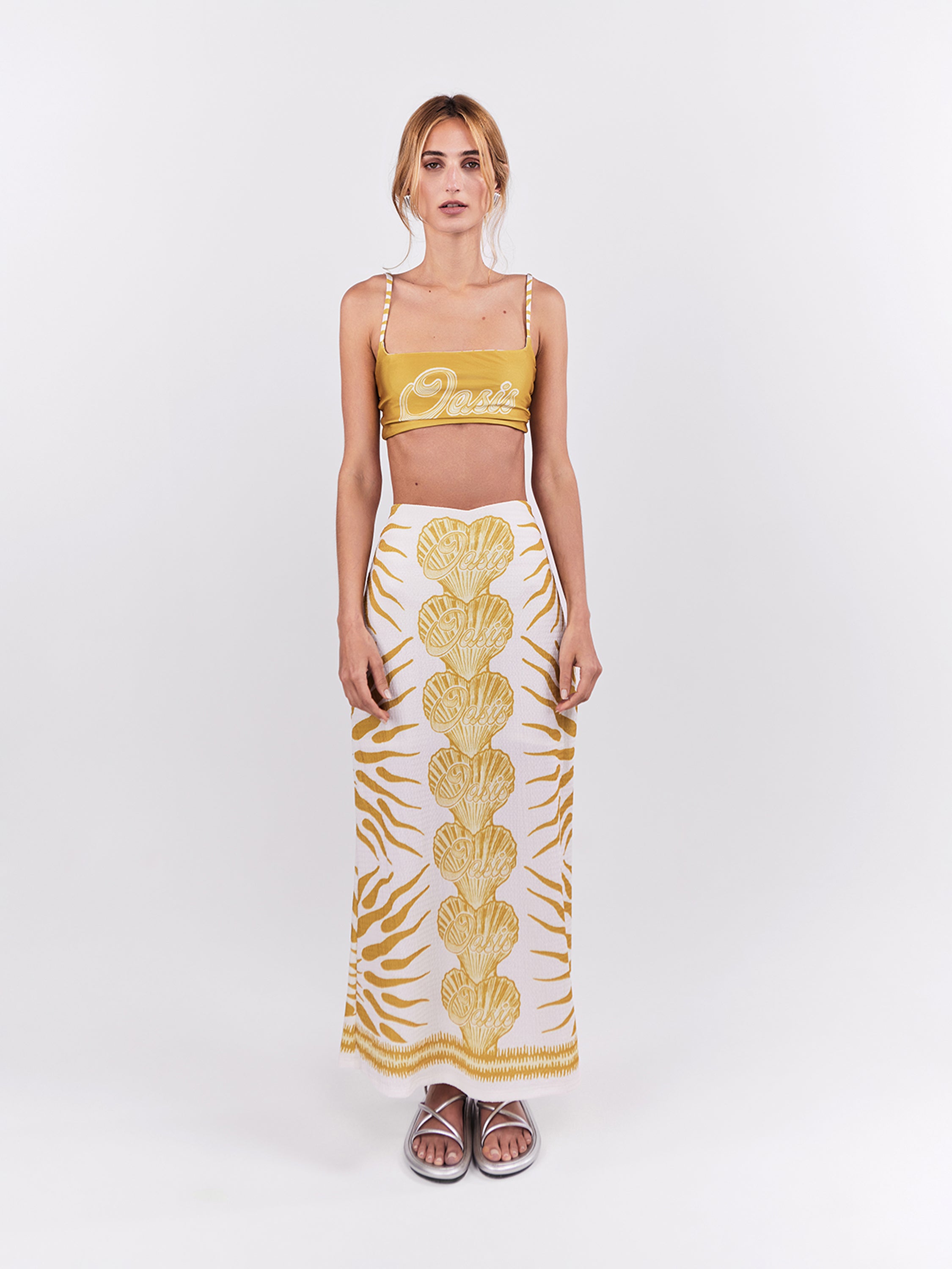 Falda Midi Oasis - Oro