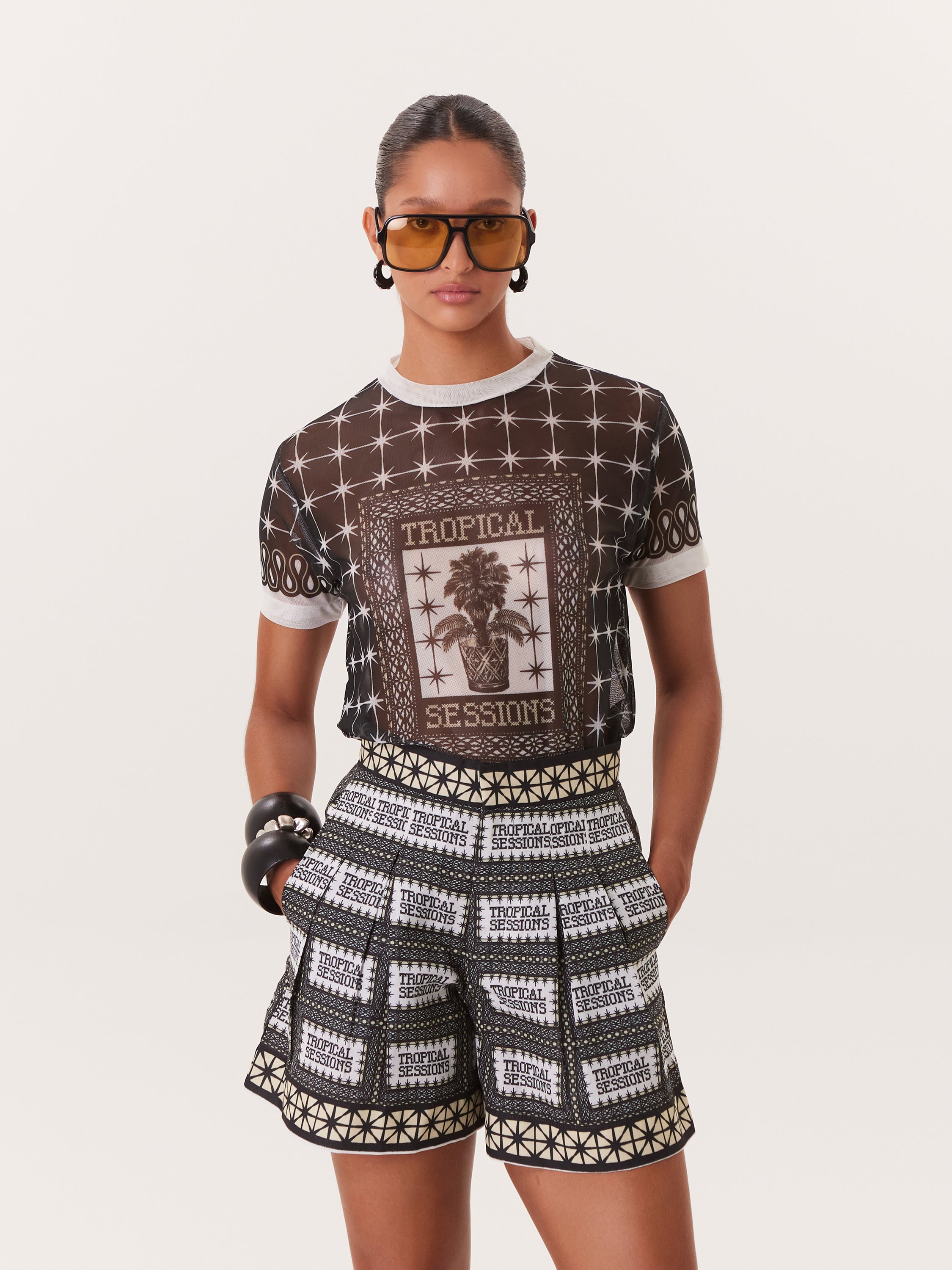 Mesh Top Tropical - Negro