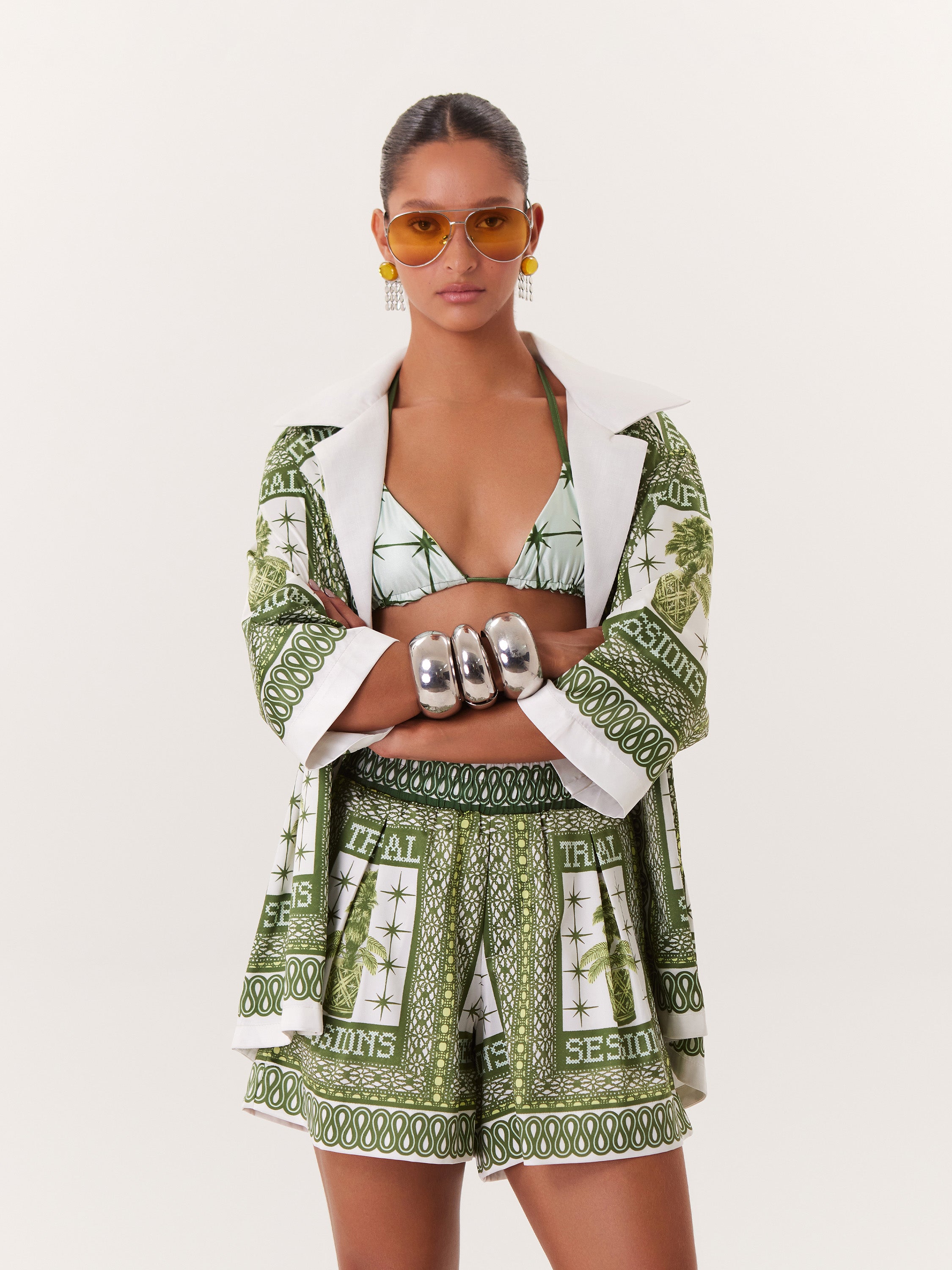 Short Elástico Tropical - Verde